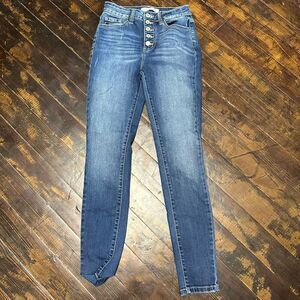 Kancan distressed multi button fly stretchy 3/25 ankle skinny jeans